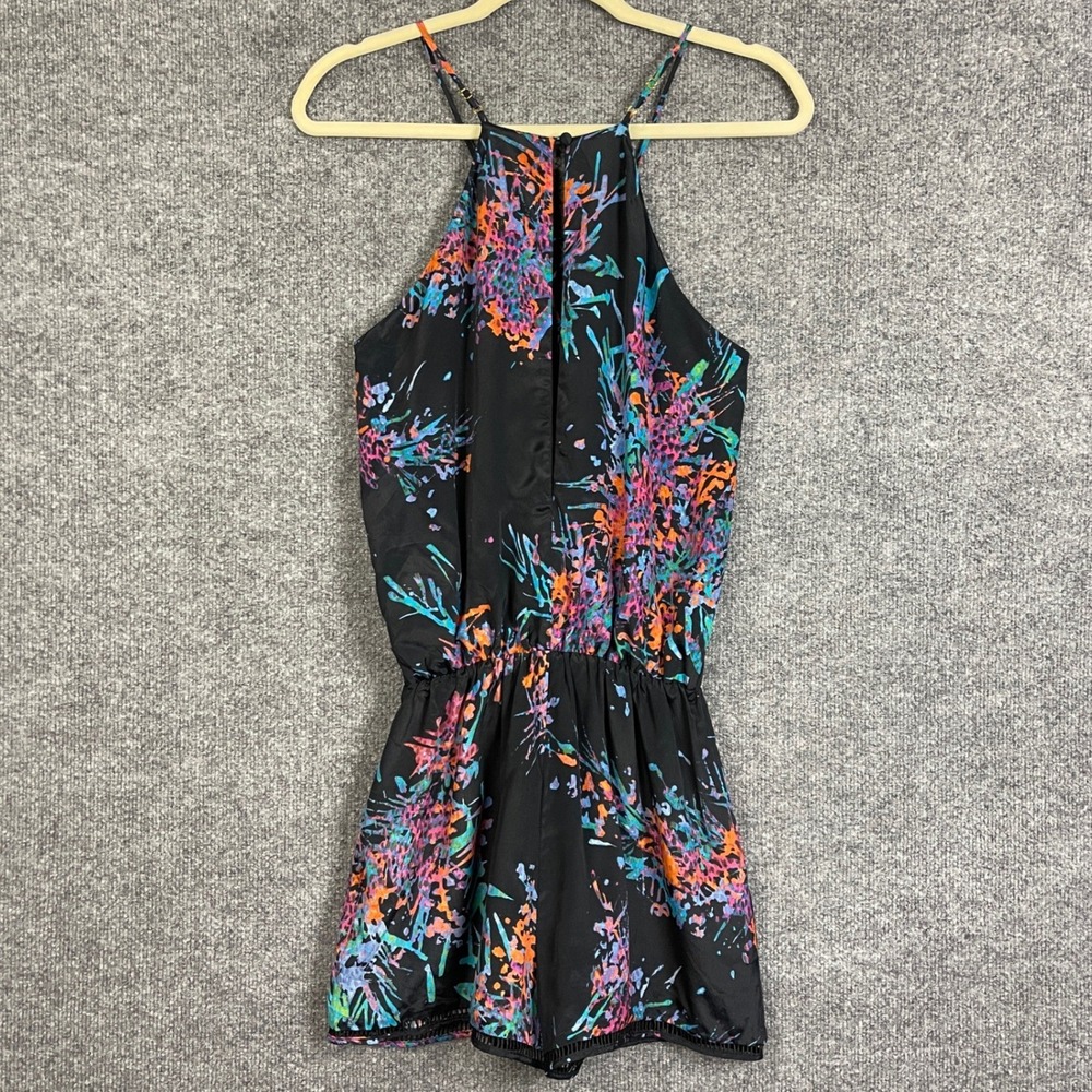 Karina Grimaldi Romper SILK S Black Excellent Abstract Lace Up Halter Neck